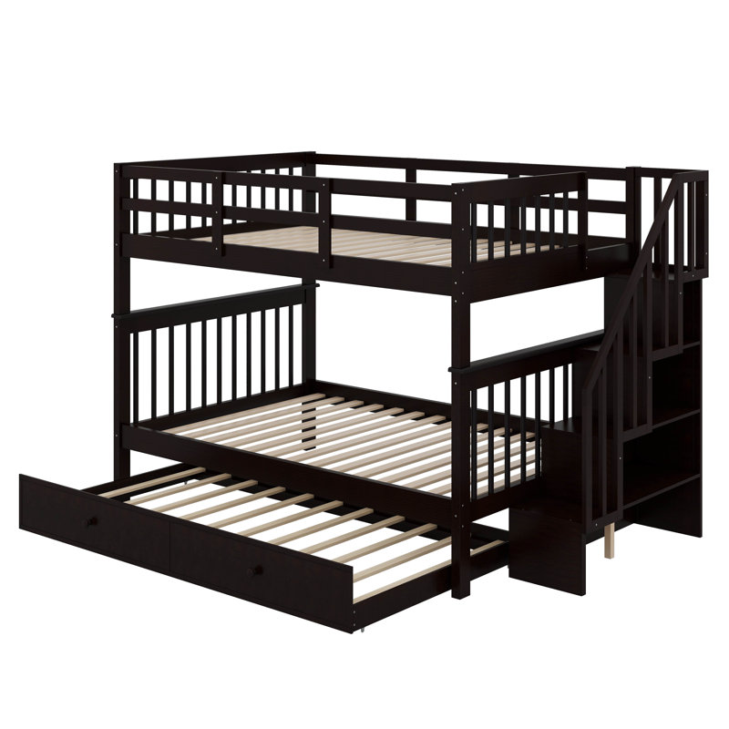 Lit superposé double au-dessus de double avec lit gigogne simple Stairway, Espresso