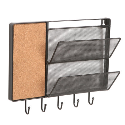 Wall Organizer with Corkboard and Key Hooks