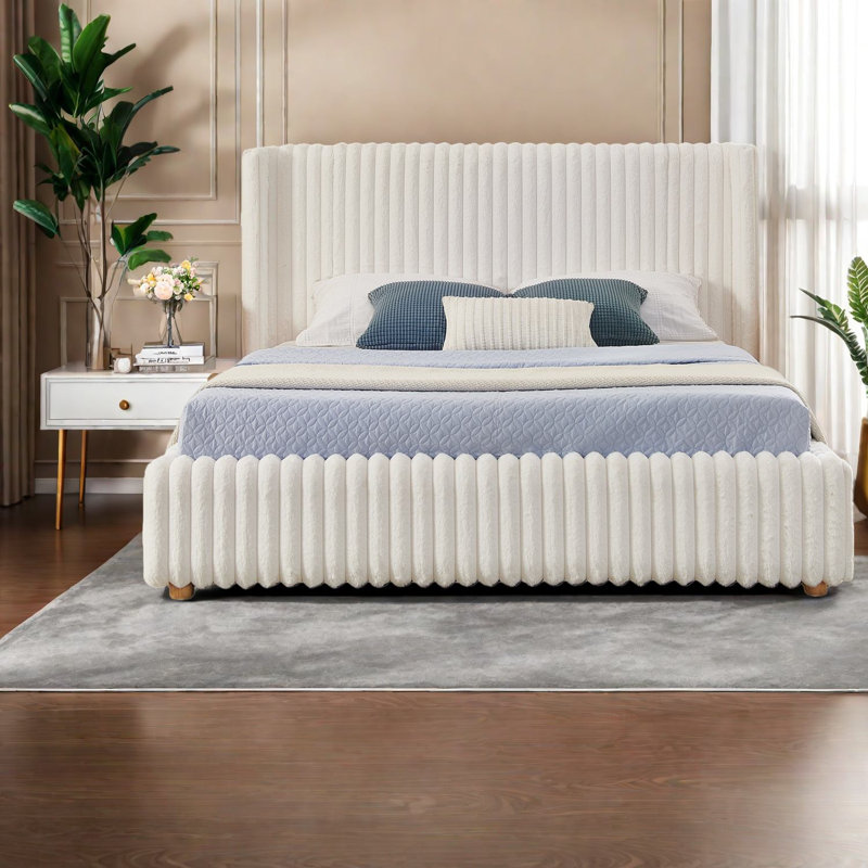 Lit de rangement en fausse fourrure pour grand lit