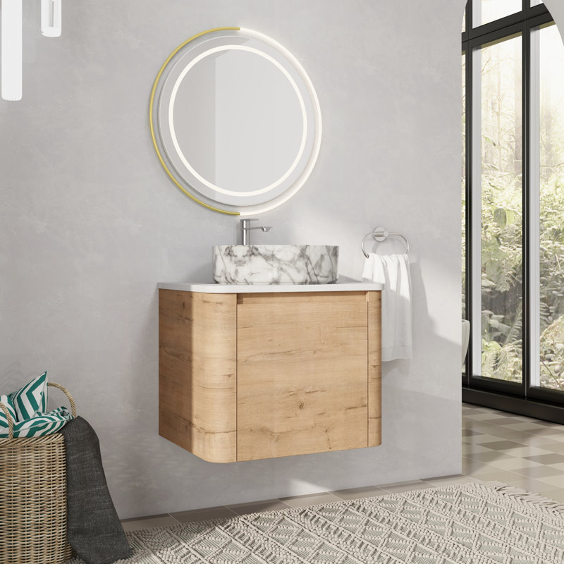 Meuble-lavabo mural simple avec lavabo en céramique, 24", Blanc / Gris