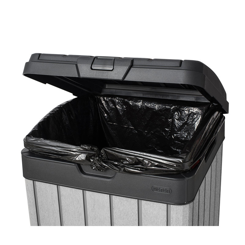 Gray Heavy Duty Plastic Outdoor Trash Can with Double Lid