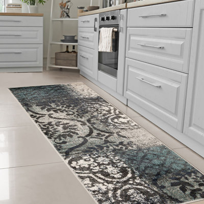 Tapis de couloir 10 pi sarcelle et gris