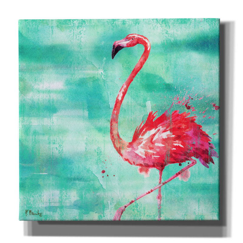 «Arianna Flamingo II - Turquoise» par Paul Brent, H 18 po x l 18 po x P 0,75 po