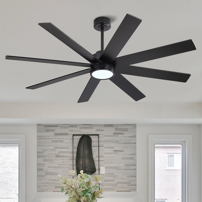Ventilateur de plafond à DEL intégré à 8 pales Ladanna, 60", Noir avec pales noires