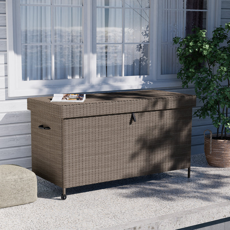 Grand Patio 170 Gallons Wicker Deck Box with Wheels, Light Brown