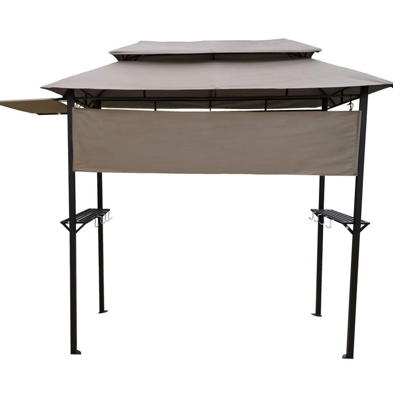 Pavillon de jardin en acier avec barbecue et plateau ventilé, H 98,3 po x l 64,85 po x P 112,53 po, Brun