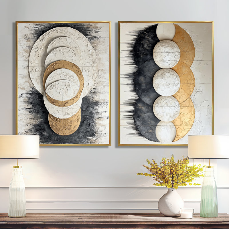 Rythme céleste et phases de la lune I - Ensemble de 2 impressions encadrées abstraites de style bohème, 32" H x 48" W