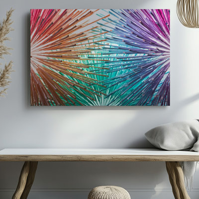 Canvas A Vibrant Explosion Of Colors Radiates From A Central Point Wall Art Creating A Dynamic Burst Of Elongated Brush Like Shapes In Canvas Wall Art
