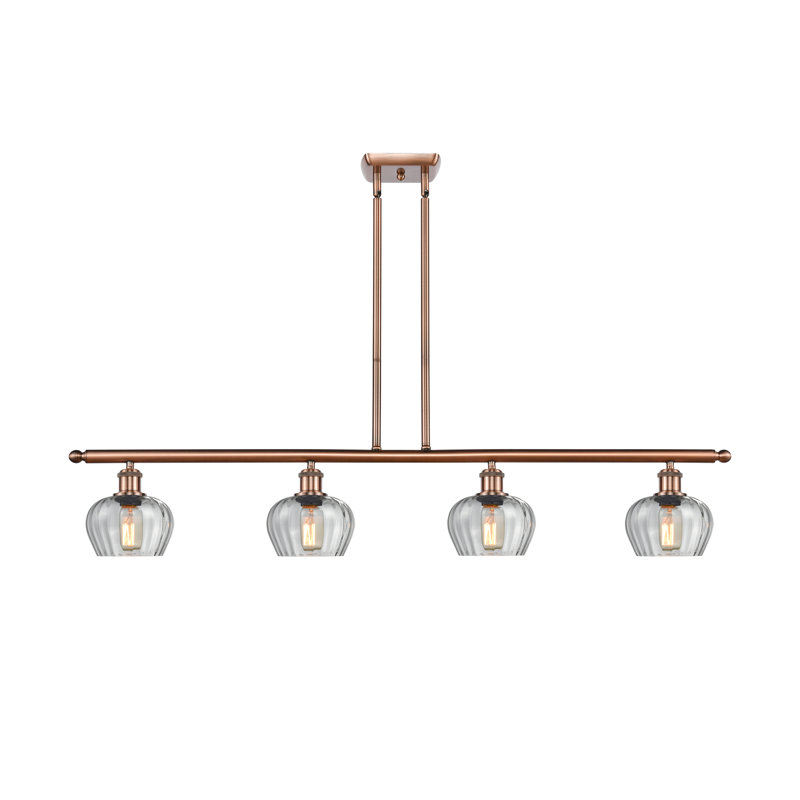 Luminaire suspendu linéaire à 4 lumières pour îlot de cuisine Lyman, Ampoule DEL 6 watts Vinage, Cuivre antique, Transparent