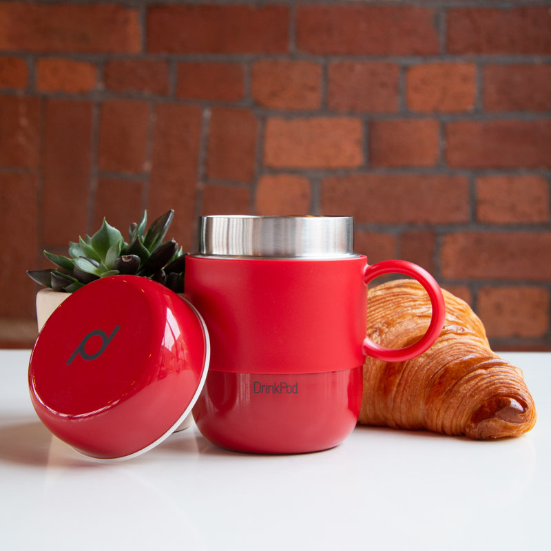 Grunwerg Drink Pod Stainless Steel Travel Mug, Red
