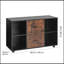 Cabine en bois 2 tiroirs avec tablettes ouvertes et roues verrouillables
