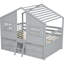 Lit mezzanine double en pin avec fenêtres, 4 tiroirs de rangement, garde-corps et coffre-fort en bois-1199379254