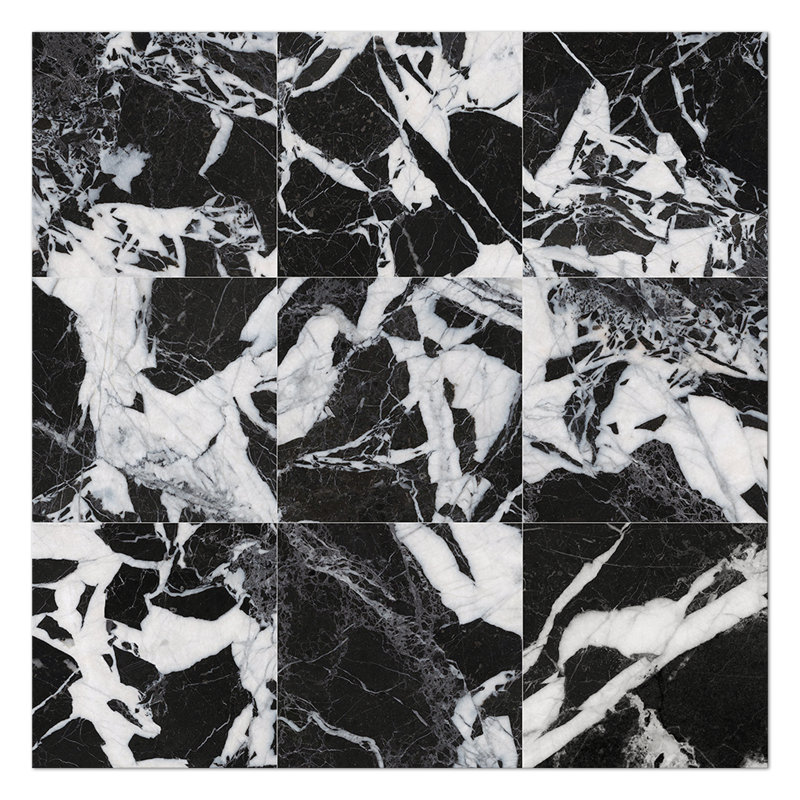 Senzia Square 7.87 in. x 7.87 in. Matte Porcelain Marble look Floor and Wall Tile, White/Black