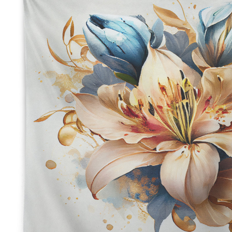 Polyester or et bleu Lily Bouquet II tapisserie, H 32 po x l 39 po