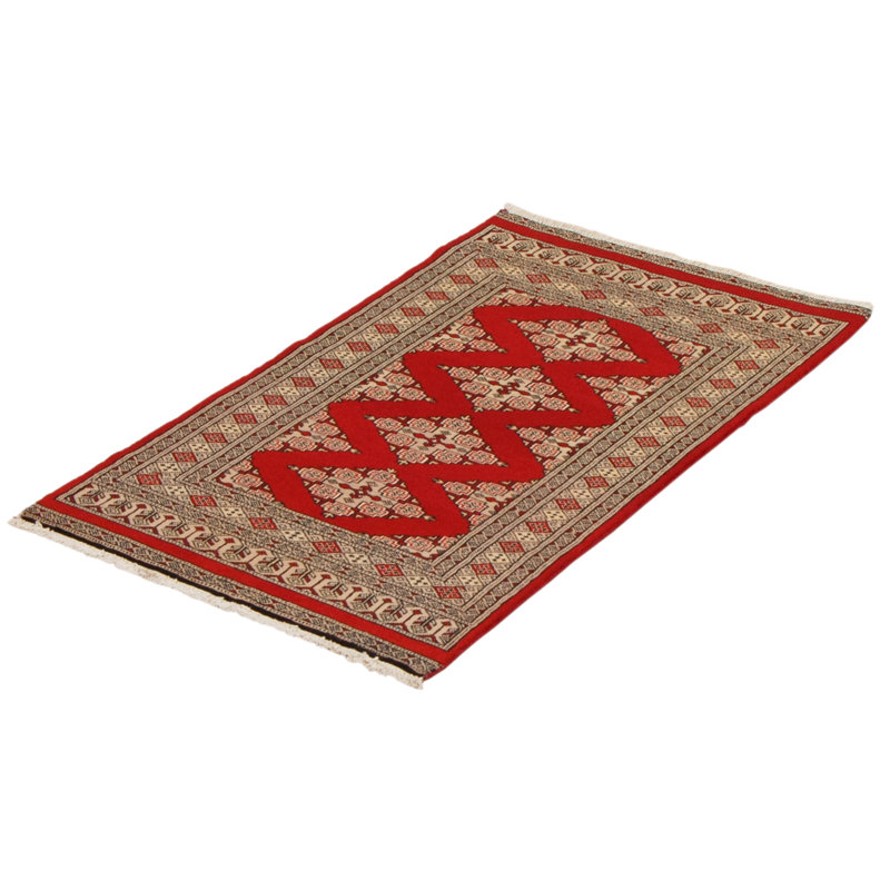 Tapis rouge en laine noué à la main de conception unique 2 pi 6 po x 4 pi 1 po Morlene