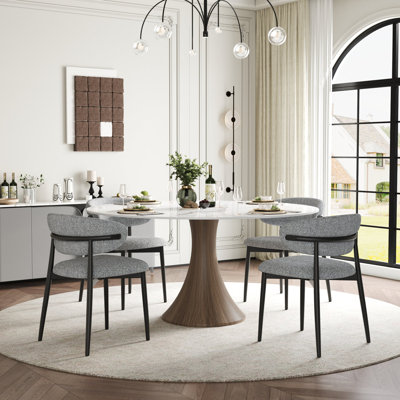Ensemble de table de salle à manger pour 4 à 8 personnes avec chaises rembourrées grises