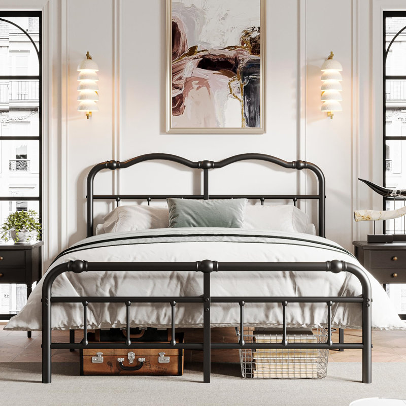 Ashwyn King Size Heavy Duty Steel Slat Bed Frame - 18" High Vintage Style, 3500 LBS Capacity, Anti-Sway & Squeak Resistant, No Box Spring Needed