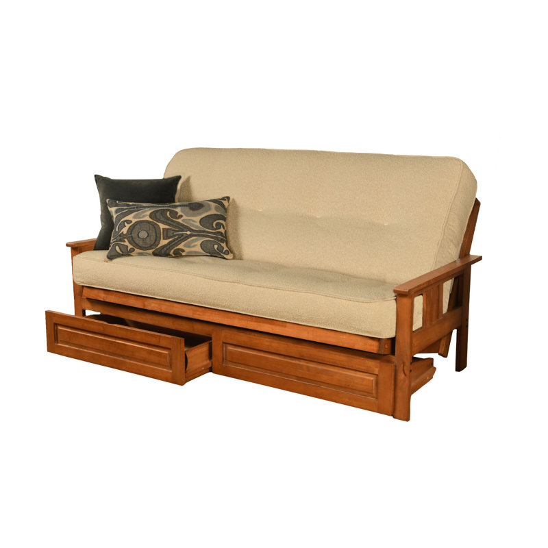 La base de futon pleine grandeur Stratford comprend des tiroirs de rangement et un matelas, Barbade, Canton crème