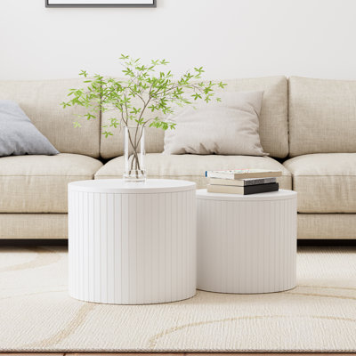 Round Nesting Coffee Table Set of 2 with Hidden Storage – Versatile Space Saver