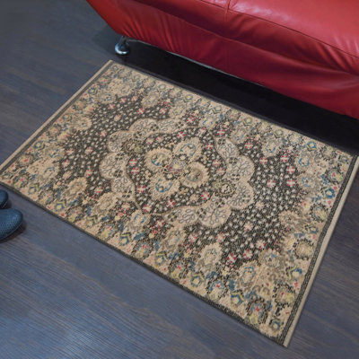 MACHINE MADE POLYESTER AREA RUGS  - Rectangle | Beige Black Color, Oriental Design, Low Pile Machine Made Area Rugs for Living Room, Bed Room