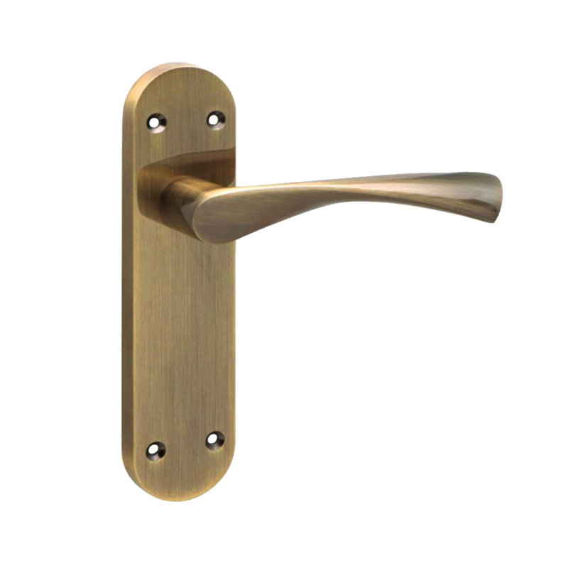 Golden Grace 1 Pair Victorian Astrid Design Long Rounded Backplate Scroll Internal Door Handle Antique Brass with 2.5" Latch & Hinges - 182mm x 45mm