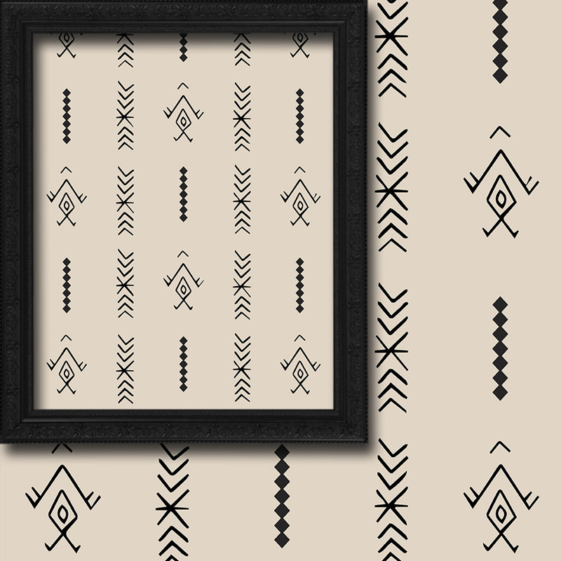 Ethnic Decor Pattern Lined Single Panel Curtain, 52" W x 95" L, Ecru