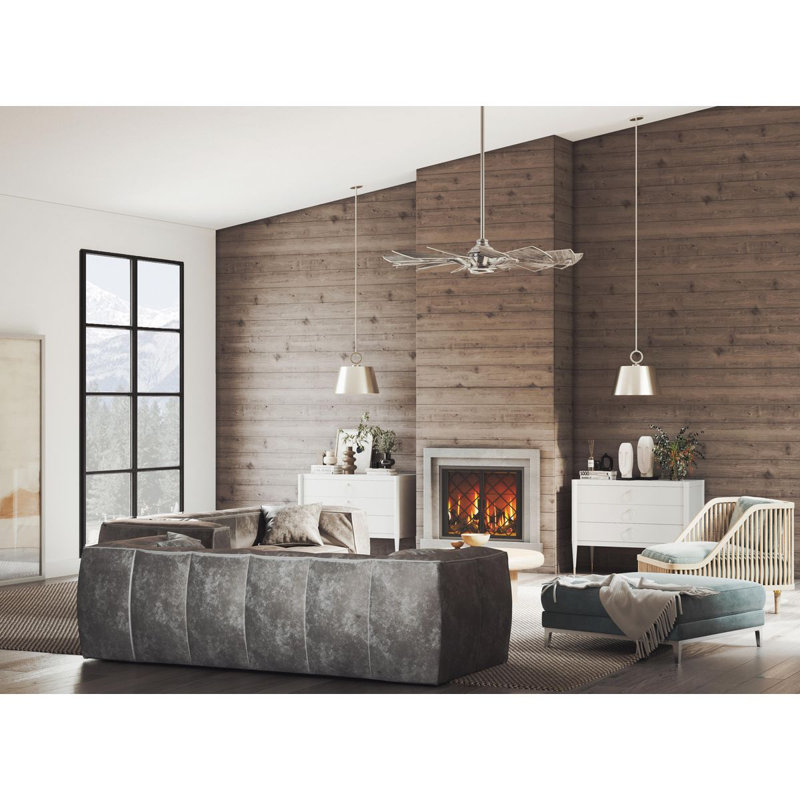 Ventilateur de plafond en nickel antique avec pales en bois de grange Springer, Nickel antique