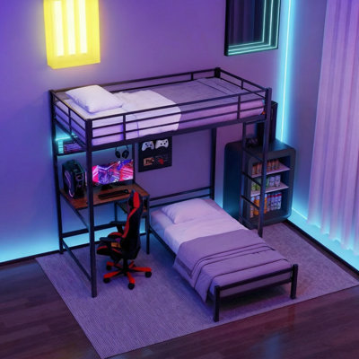 Lit superposé simple en forme de L avec bureau et tablettes de rangement en métal L 78 po x P 78 po x H 72 po Ellington
