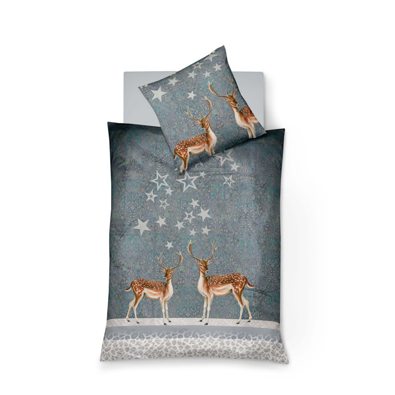 Feinbieber Aspen Cotton No Pattern Duvet Cover Set with Pillowcases Included, 155 x 200cm Duvet Cover + 1 Pillowcase, Grey