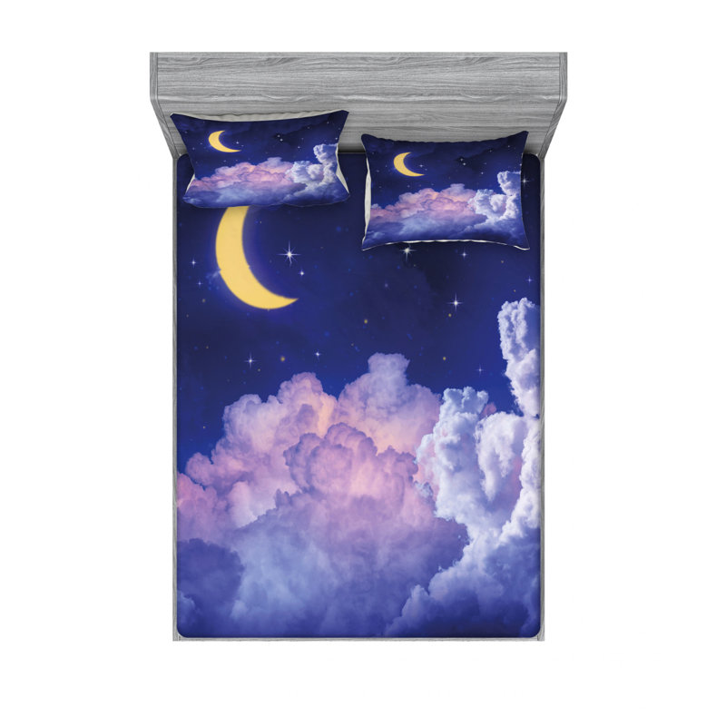 Microfiber Sheet Set, Queen Sheet Set with Fitted Sheet, Flying Snowboarder on the Cloudy Sky