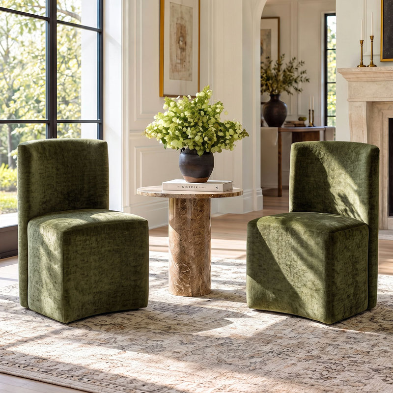 Fauteuils d'appoint entièrement rembourrés en chenille avec roulettes dissimulées, Vert