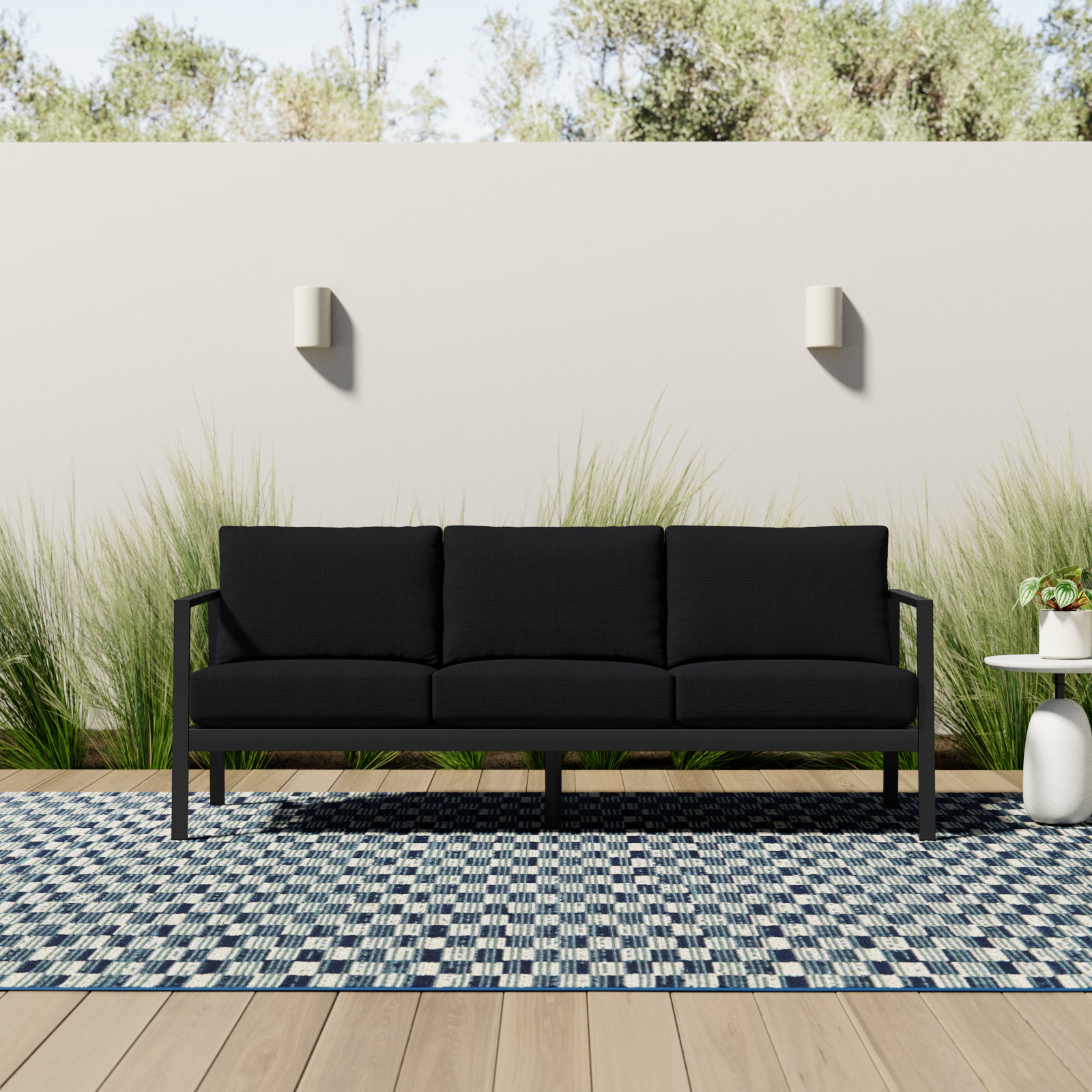 Armando 75" Sunbrella® Patio Sofa, Black Sunbrella®, Black