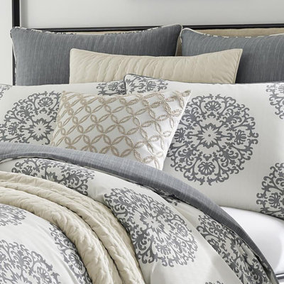Stone Cottage Bristol Gray/Cream 100% Cotton Reversible Traditional 3 Piece Comforter Set