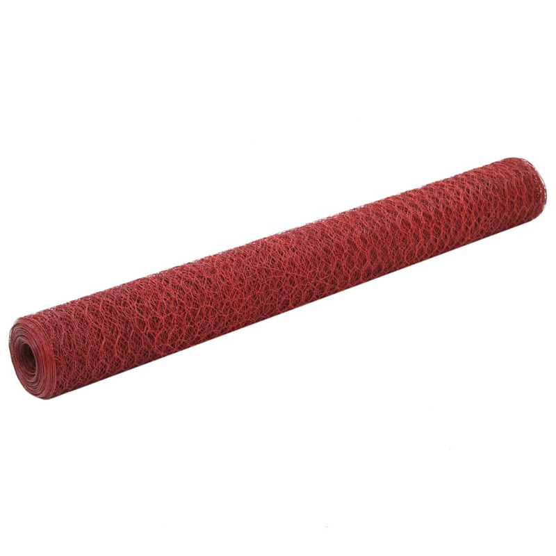 Chicken Wire Fence with PVC Coating, Red, 1.2m H x 25m L