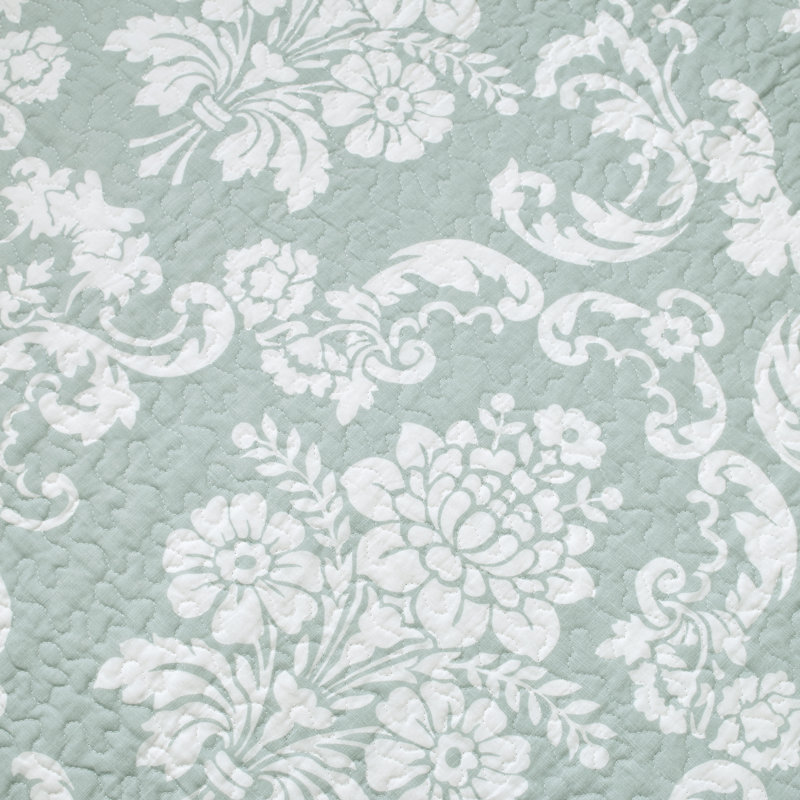Laura Ashley Venetia Reversible Cotton Quilt Set, Twin Quilt + 1 Sham, Blue