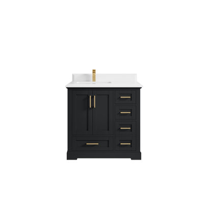Boston 36 In. W X 22 In. D Left Offset Sink Bathroom Vanity In Wrought Iron With Cove Edge Quartz