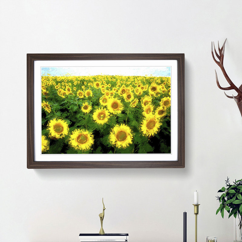 Yellow Sunflower Meadow - Framed Print, 36cm H x 48cm W x 2cm D, Walnut Framed