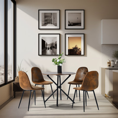 Menca 29.5'' Round Dining Table, Wood Top Breakfast Table With Black Metal Legs