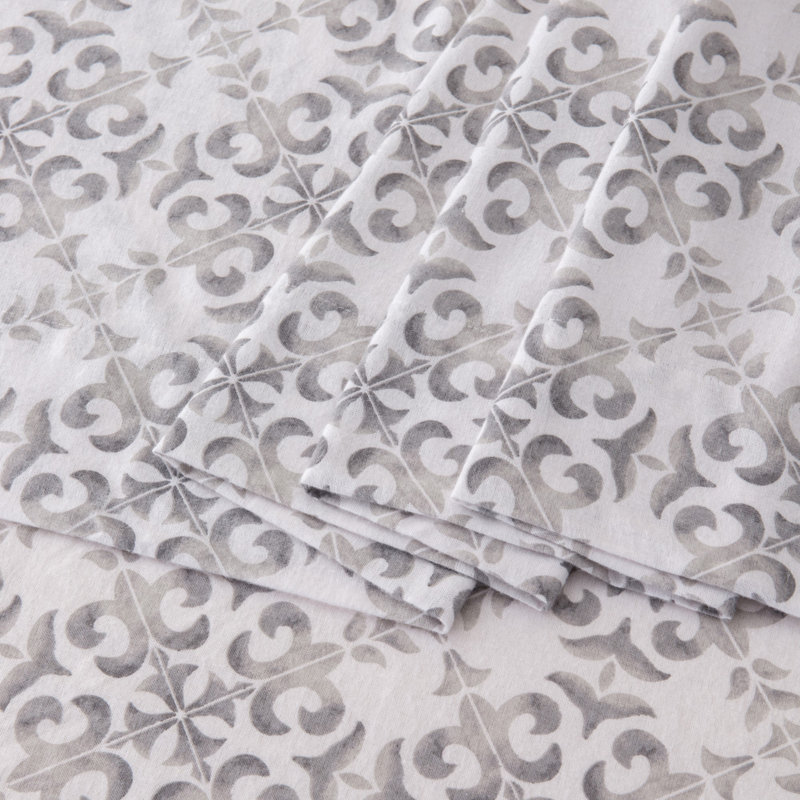 King Grey Toile Print Cotton Flannel Sheet Set