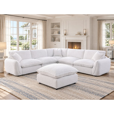 126.5” W 6 Piece Down Blend Cloud Sectional Modular Sofa With Removable Ottoman, Wider&Deeper Fluffy Seat