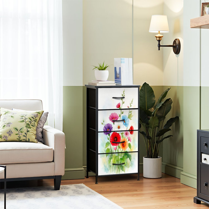 4 Drawer Dresser for Bedroom, Narrow Chest of Drawers, Wooden Top and Study Iron Frame 18"x37.5"-(WxH)