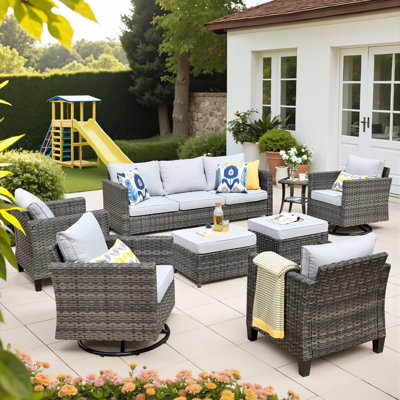 Premium All-Weather Wicker 9 - Person Patio Conversation Set with Cushions