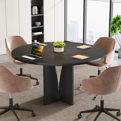 Crownover 39" Round Conference Table for 4 People, Wooden Meeting Table for Seminar by George Oliver