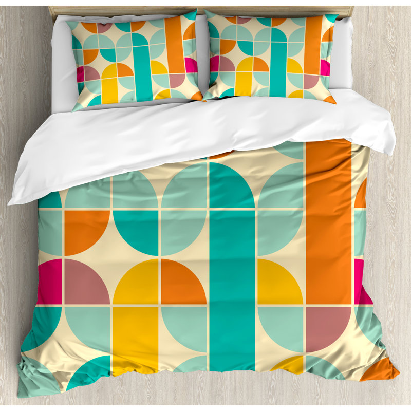 Retro Multicolor Geometric Queen Duvet Cover Set