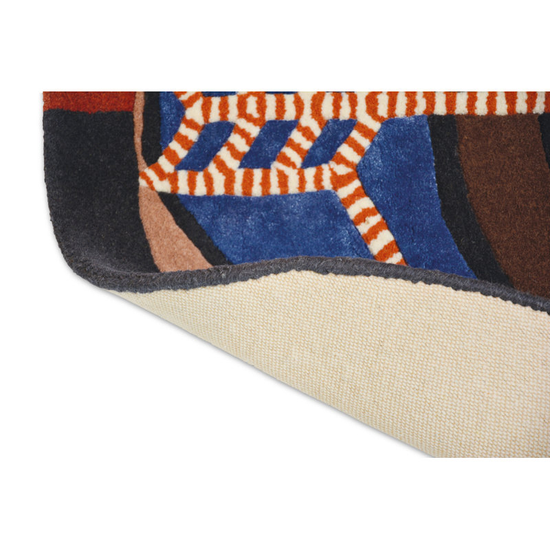 Geometric Area Rug in Red/Orange/Black/Blue, Round 3'3"