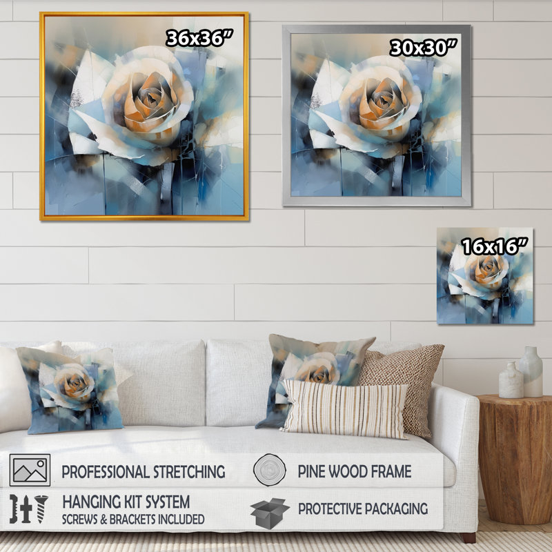 " Blue Roses In Bloom II ", 36" H x 36" W x 1.5" D, Gold Floater Framed