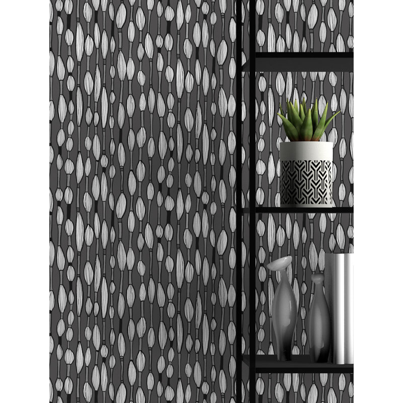 Silk Strings 33' L x 20.5" W  Wallpaper Roll, Gray
