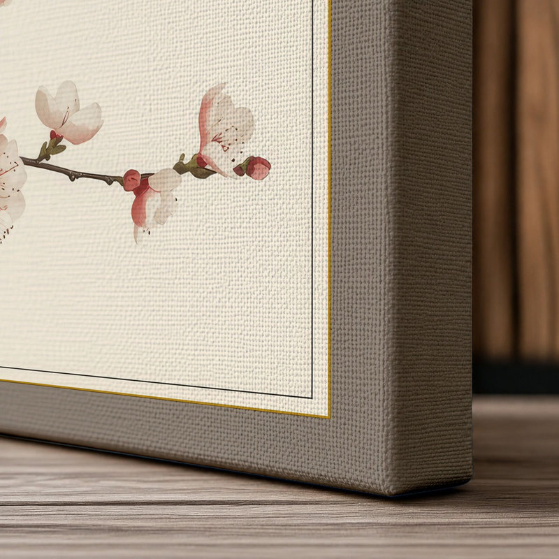 Moonlit Cherry Blossom Botanical - Wrapped Canvas, 24x16 - 61.0 x 40.6 cm, Taupe Border