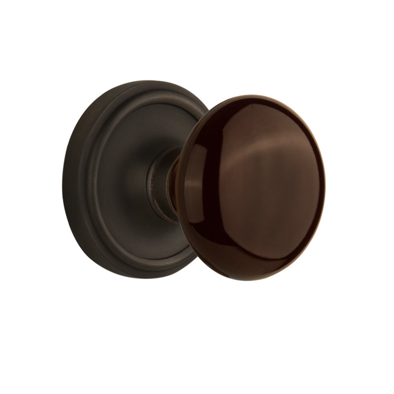 Classic Rosette with Brown Porcelain Door Knob, Oil-Rubbed Bronze