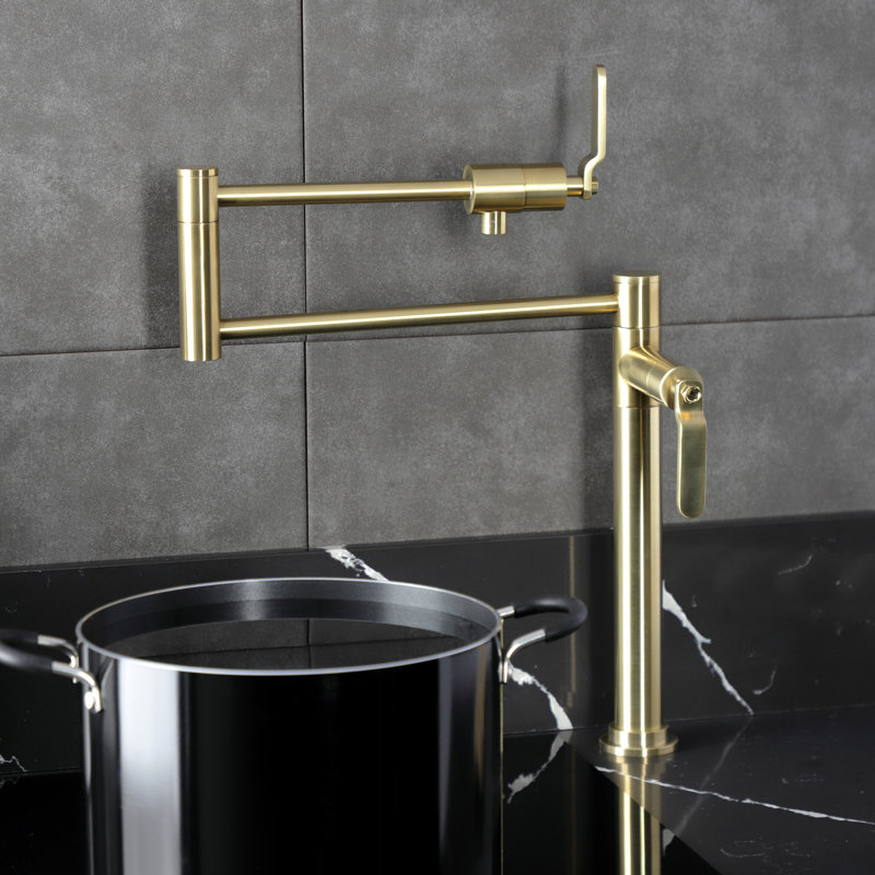 Kingston Brass Whitaker Two-Handle 1-Hole Deck Mount Pot Filler Faucet, Brushed Brass